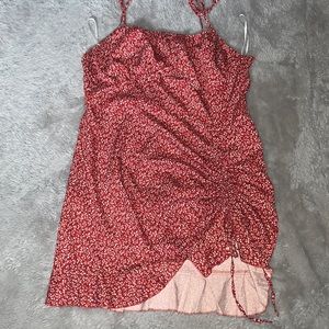 Flower Print Red tie up dress